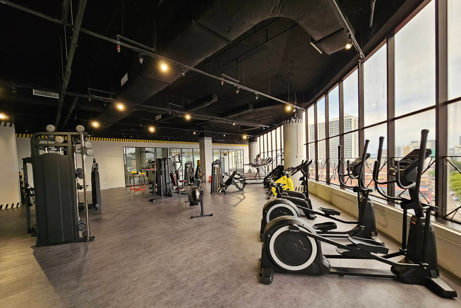 Main gym floor with panoramic windows
